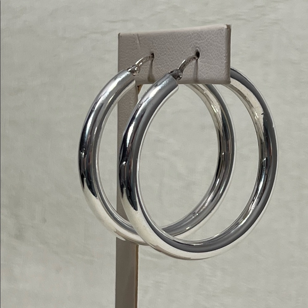 Large Sterling Silver Hoops. Marked 925. - image 4